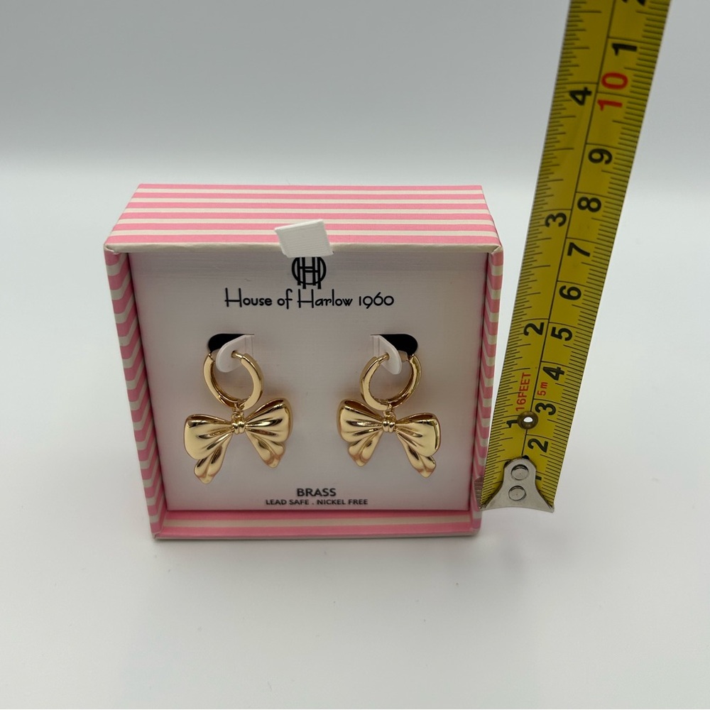 *New* House of Harlow 1960 Gold Bow Earrings - Picture 4 of 5